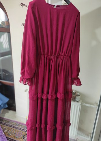 Bordo Uzun Kollu Bohem Elbise - Görsel 4