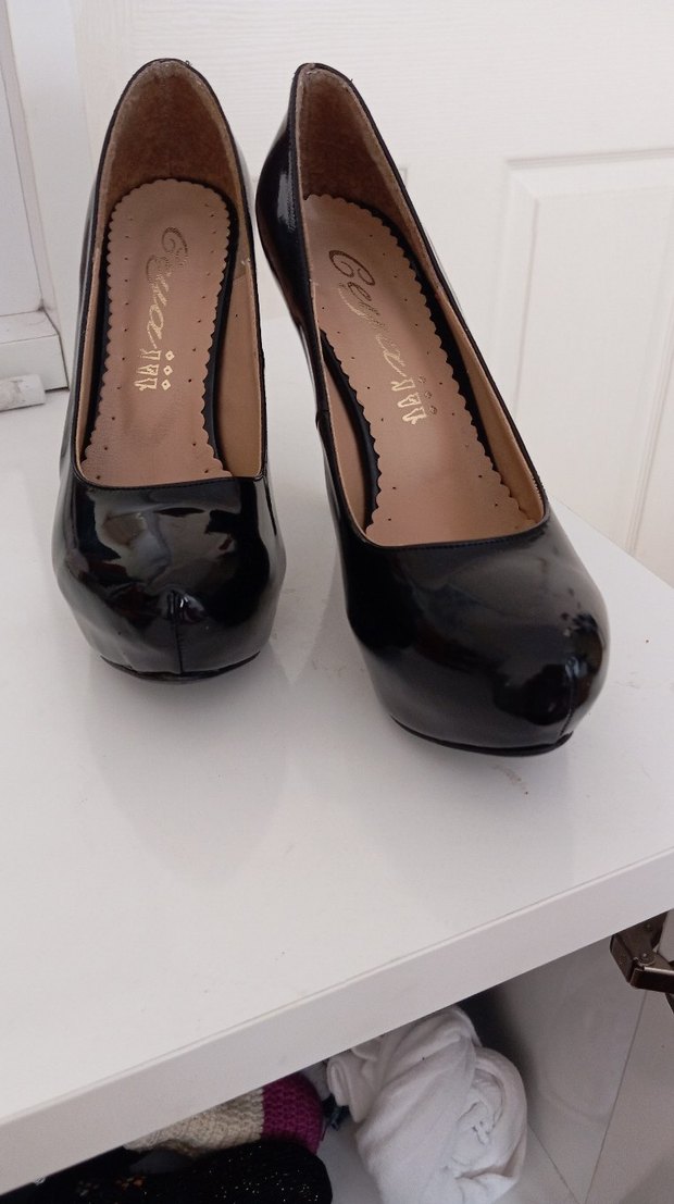 Siyah Rugan Stiletto Topuklu Kadın Ayakkabı - Görsel 3