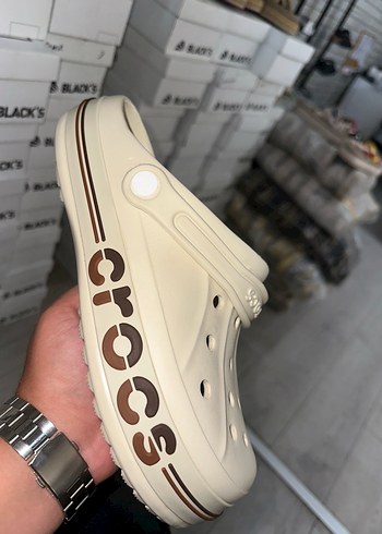 tek ebat Beden Bej Crocs Erkek yanı yazılı Terlik