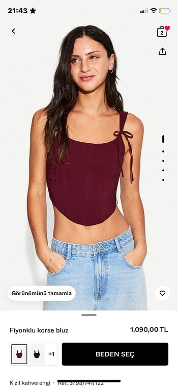 Bershka fiyonklu korse crop 