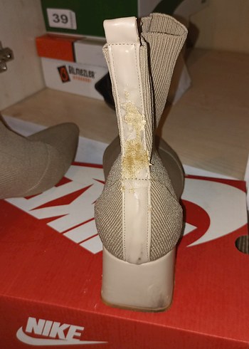 Bej Triko Stiletto Topuklu Bot - Görsel 4