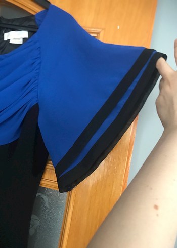 Mavi Siyah Drapeli Uzun Kadın Abiye Elbise - Görsel 3