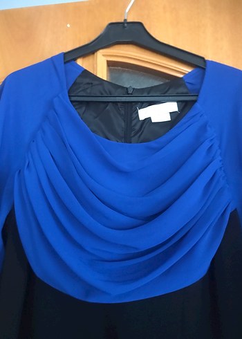 Mavi Siyah Drapeli Uzun Kadın Abiye Elbise - Görsel 4