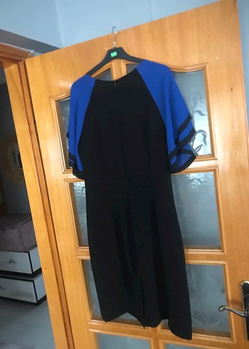 Mavi Siyah Drapeli Uzun Kadın Abiye Elbise - Görsel 2