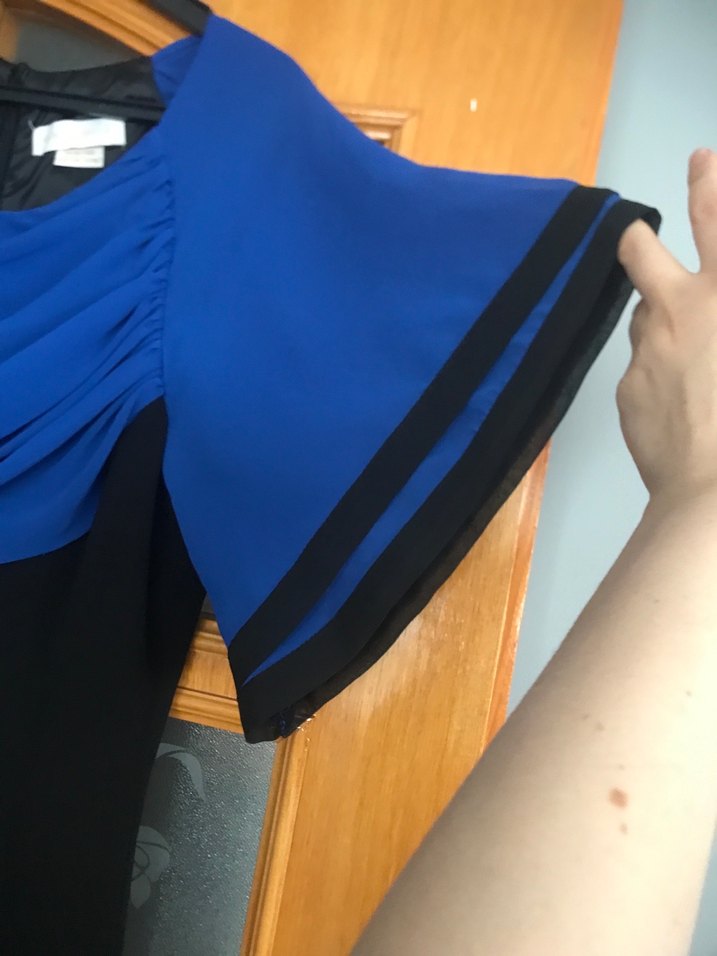 Mavi Siyah Drapeli Uzun Kadın Abiye Elbise - Görsel 3