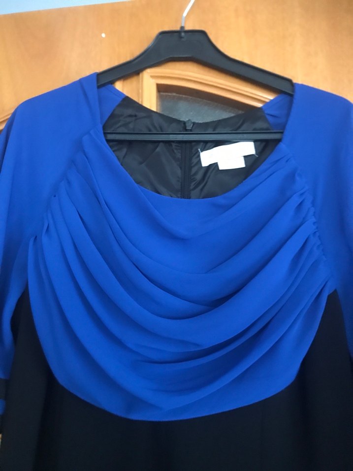 Mavi Siyah Drapeli Uzun Kadın Abiye Elbise - Görsel 4