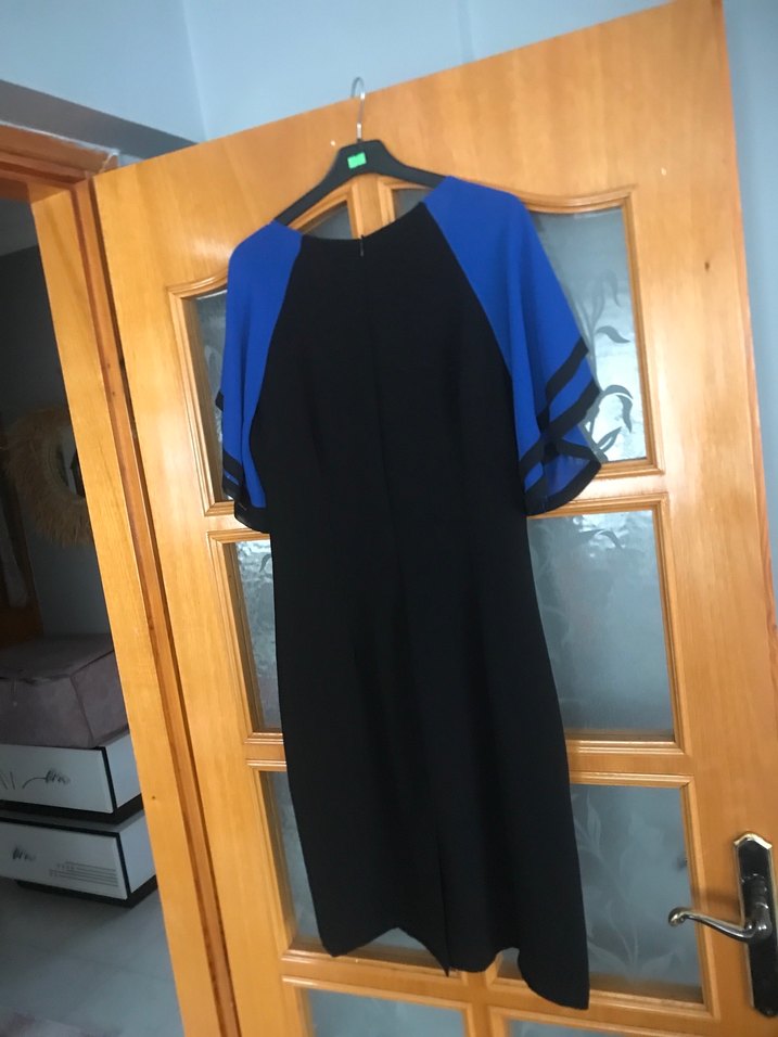 Mavi Siyah Drapeli Uzun Kadın Abiye Elbise - Görsel 2