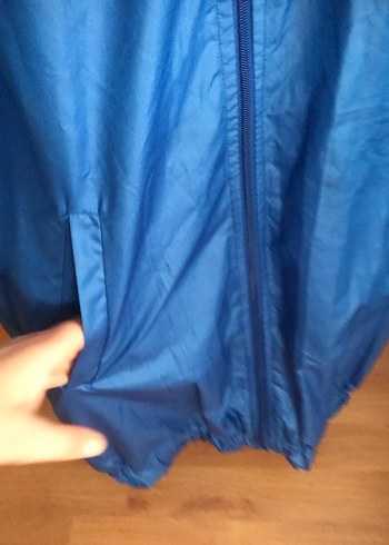 Mavi Kapüşonlu Fermuarlı Midi Kadın Ceket - Görsel 5