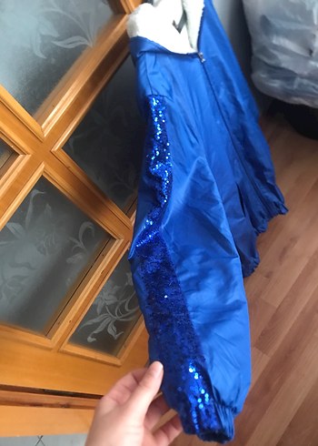 Mavi Kapüşonlu Fermuarlı Midi Kadın Ceket - Görsel 3