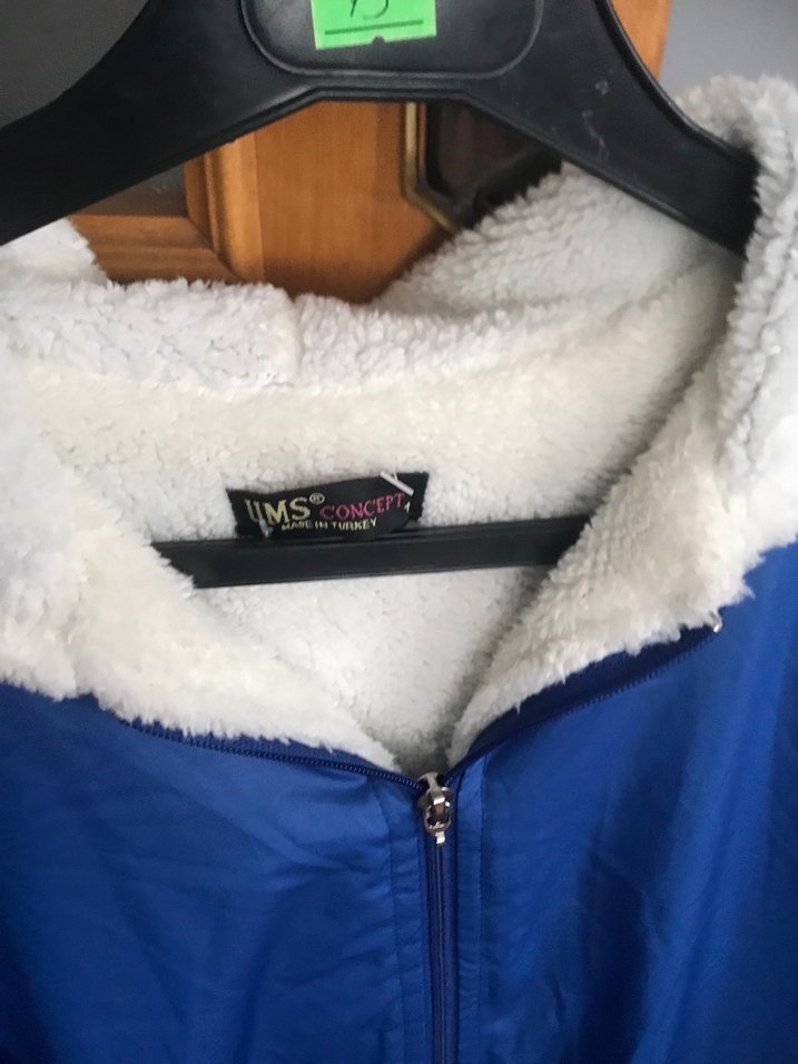 Mavi Kapüşonlu Fermuarlı Midi Kadın Ceket - Görsel 2