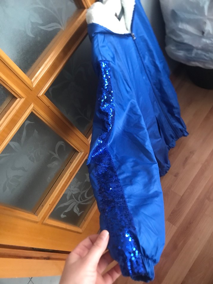 Mavi Kapüşonlu Fermuarlı Midi Kadın Ceket - Görsel 3