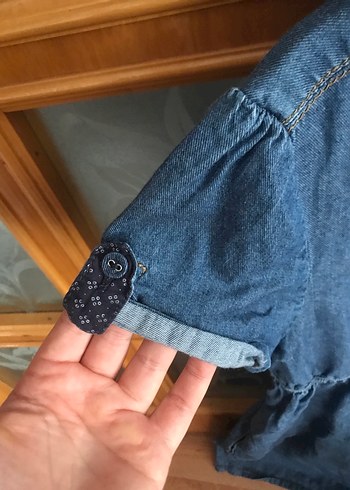 Düğmeli Kısa Kollu Kot Elbise - Görsel 5