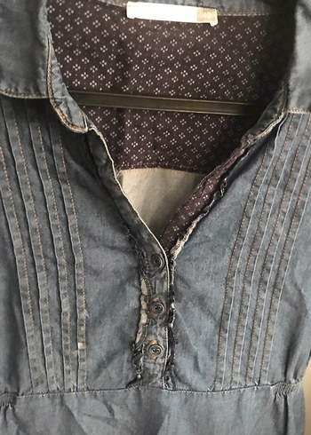 Düğmeli Kısa Kollu Kot Elbise - Görsel 3