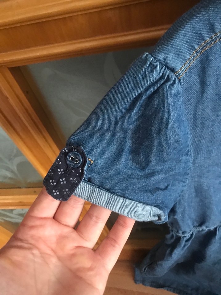 Düğmeli Kısa Kollu Kot Elbise - Görsel 5