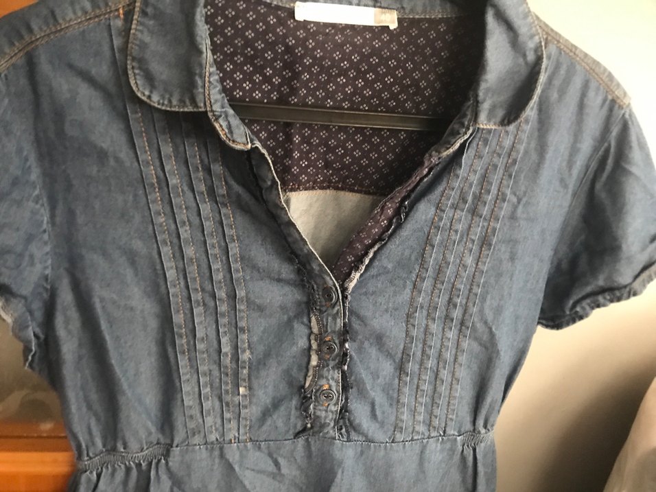 Düğmeli Kısa Kollu Kot Elbise - Görsel 3