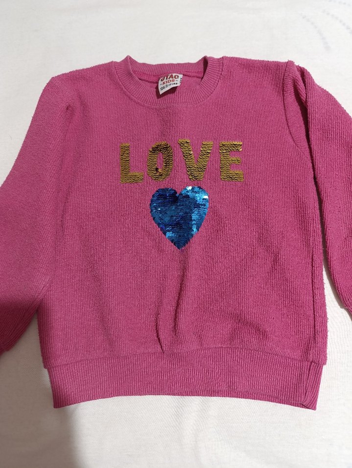 Kız Çocuk Renkli Triko Kazak LOVE Desenli - Görsel 2