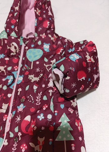 12-18 Ay Beden Kız Çocuk Kapüşonlu Renkli Desenli Mont