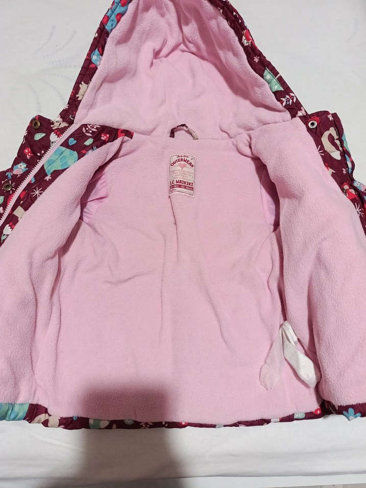 Kız Çocuk Kapüşonlu Renkli Desenli Mont - Görsel 5