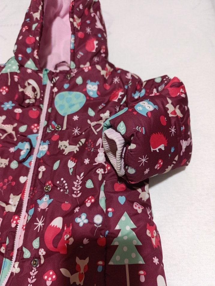 Kız Çocuk Kapüşonlu Renkli Desenli Mont - Görsel 3