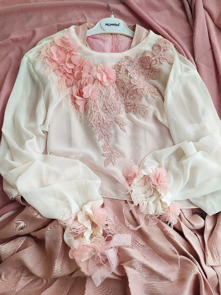 Pembe Bohem Uzun Salaş Kadın Abiye - Görsel 4