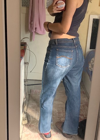 Vintage Kadın Mavi Bol Kesim Midi Kot Pantolon - Görsel 7