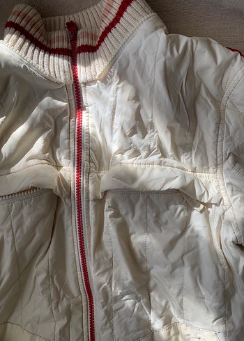 Vintage Beyaz Fermuarlı Uzun Kollu Kadın Mont - Görsel 2