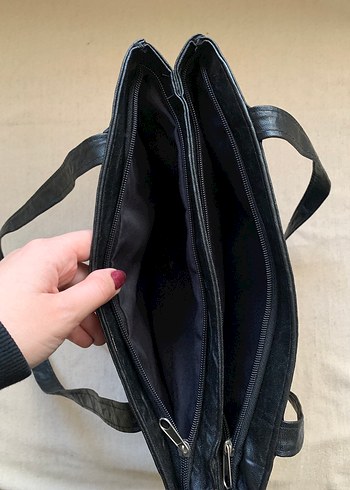 Vintage Siyah Deri Omuz Çantası - Görsel 2