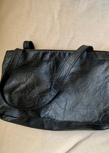 Vintage Siyah Deri Omuz Çantası - Görsel 3