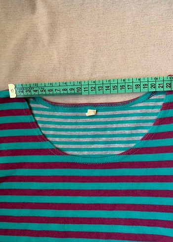 Vintage Uzun Kollu Turkuaz Çizgili - Görsel 5