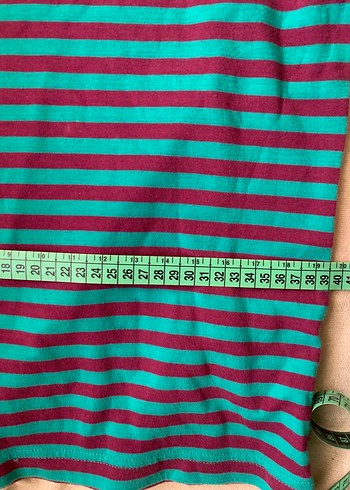 Vintage Uzun Kollu Turkuaz Çizgili - Görsel 4