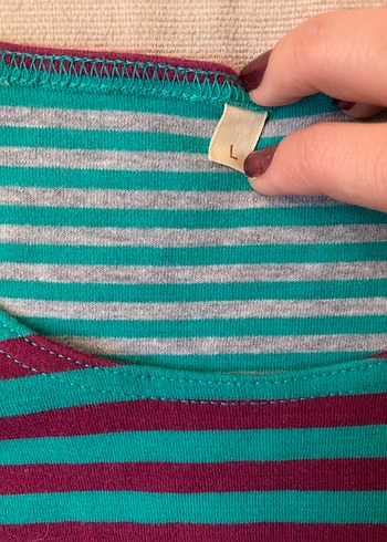 Vintage Uzun Kollu Turkuaz Çizgili - Görsel 2