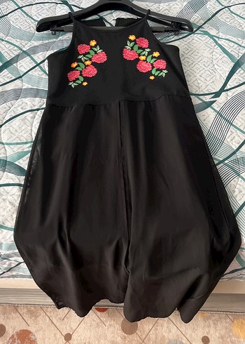Zara Nakışlı Siyah Uzun Bohem Elbise