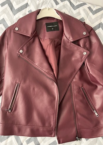 Bordo Deri Biker Ceket