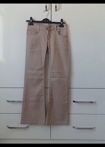 Bej Düşük Bel Kadın Pantolon