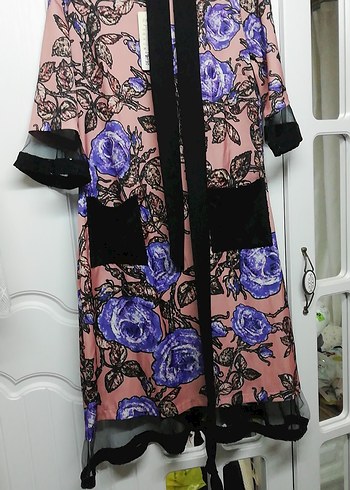 Uzun Desenli Pembe Bohem Kadın Sabahlık - Görsel 2