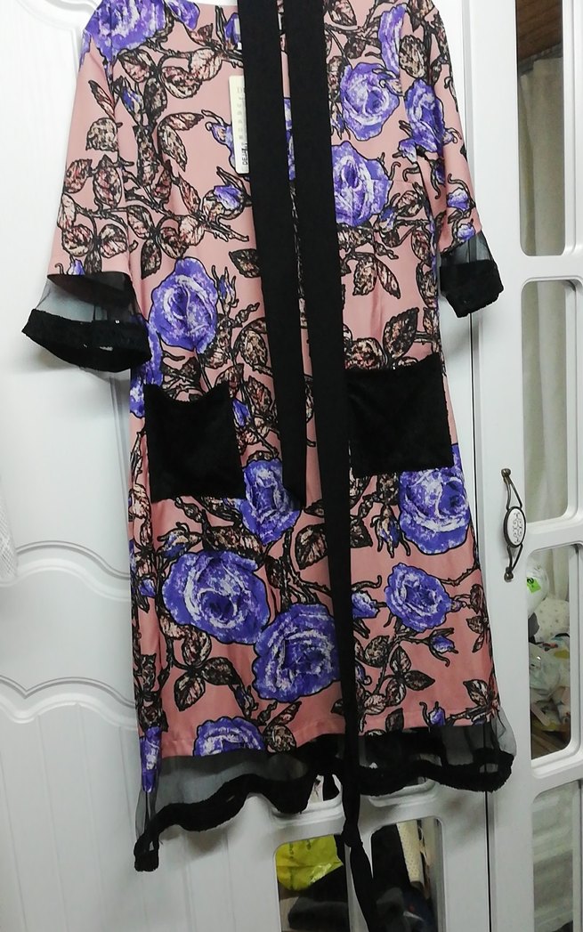 Uzun Desenli Pembe Bohem Kadın Sabahlık - Görsel 2