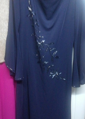 Uzun Kollu, İşlemeli Mavi Hamile Tuniği - Görsel 3