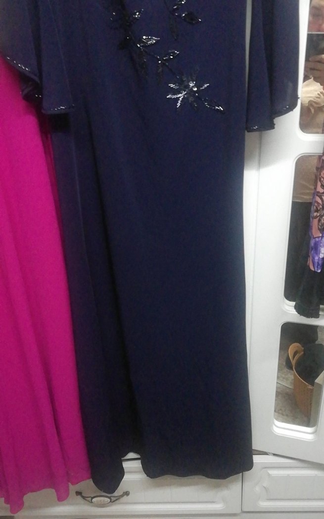 Uzun Kollu, İşlemeli Mavi Hamile Tuniği - Görsel 2