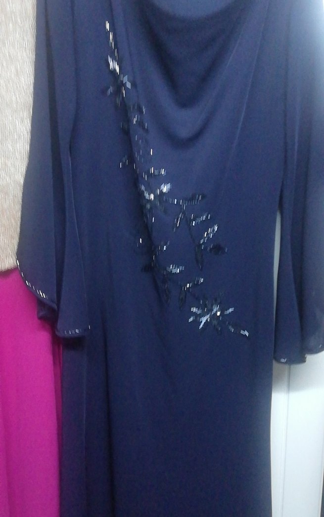 Uzun Kollu, İşlemeli Mavi Hamile Tuniği - Görsel 3