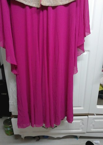 Pembe Uzun Abiye Elbise ve Parlak Ceket - Görsel 6