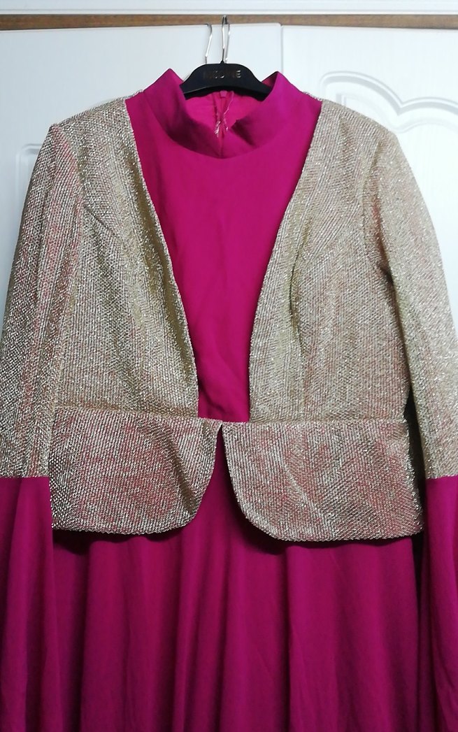 Pembe Uzun Abiye Elbise ve Parlak Ceket - Görsel 4