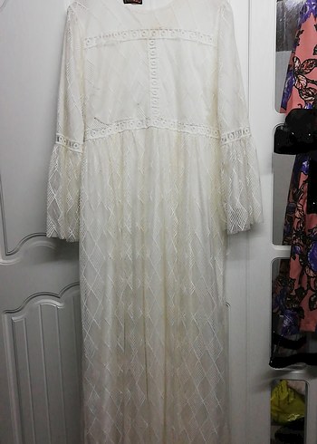 Dantel Detaylı Beyaz Bohem Uzun Elbise - Görsel 3