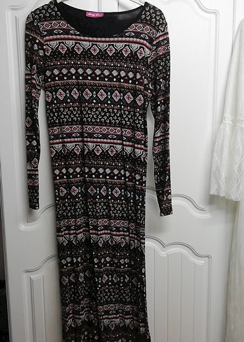 Bohem Desenli Uzun Kollu Triko Elbise - Görsel 2