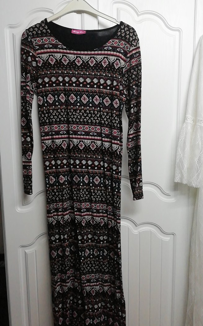 Bohem Desenli Uzun Kollu Triko Elbise - Görsel 2