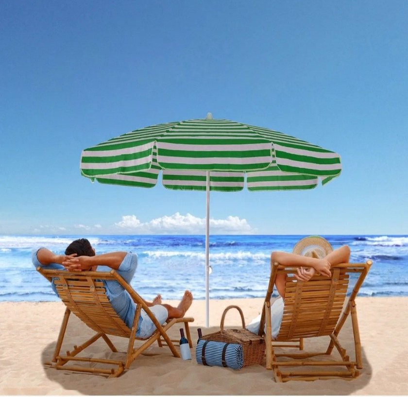 Yeşil Çizgili Plaj Şemsiyesi - Görsel 2