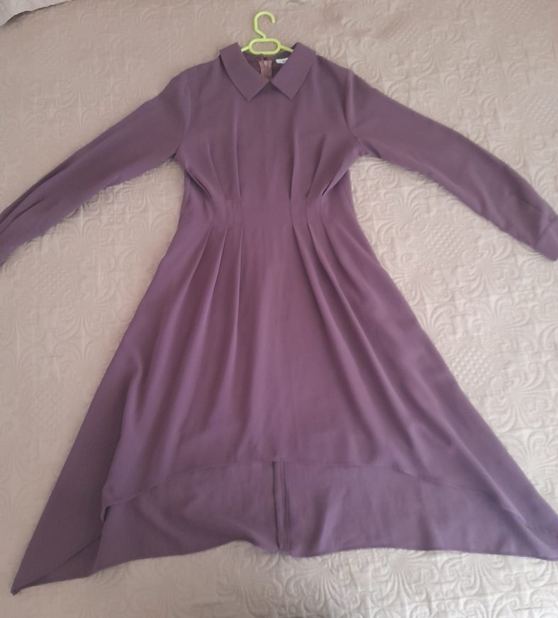 Mor Uzun Kollu Drapeli Kadın Elbise - Görsel 2