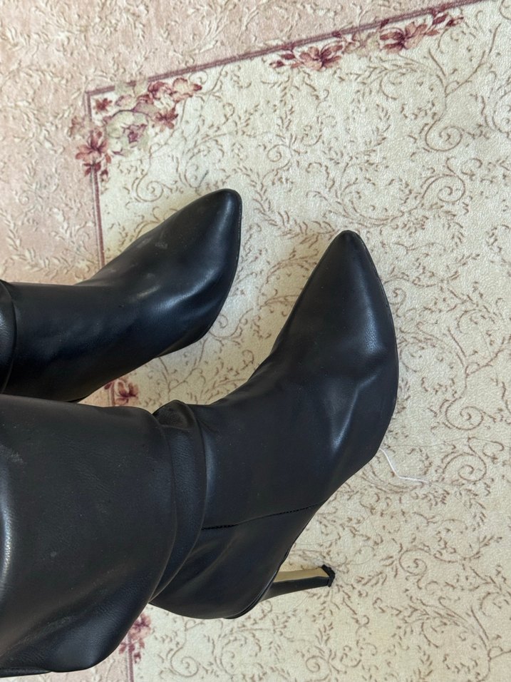 Kadın Siyah Deri Dizüstü Topuklu Çizme - Görsel 3