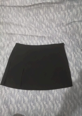 Siyah Mini Etek,yirtmacli Dar Kesim