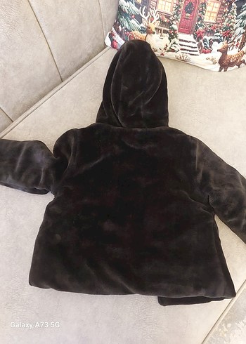 siyah i Kapüşonlu kiz Çocuk Kürk Detaylı Kaban - Görsel 3