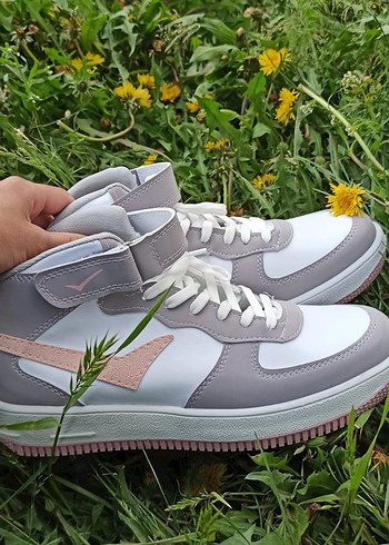40 Beden Gri Beyaz Bağcıklı Kadın Spor Ayakkabı